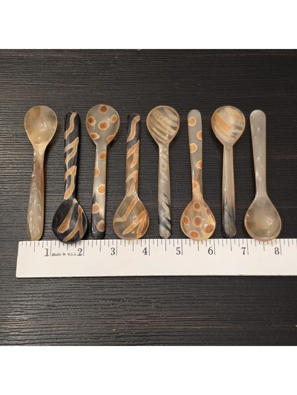 Vintage Hand Carved Natural Horn Spoon Lot of 8 Salt Caviar Condiment Tasting